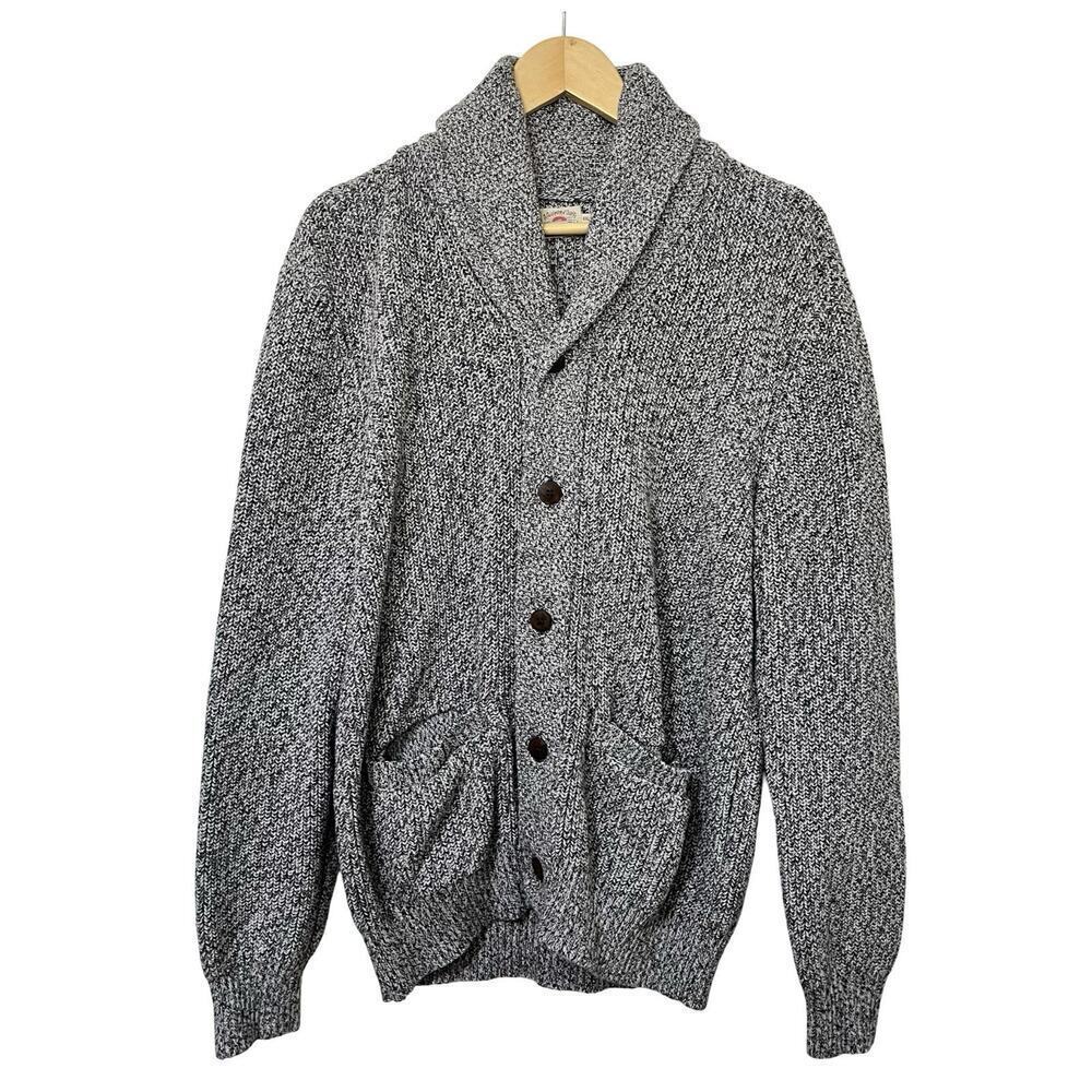 Faherty Men's Marled Shawl Cardigan Size‎ XXL Black White Grandpacore Cabincore